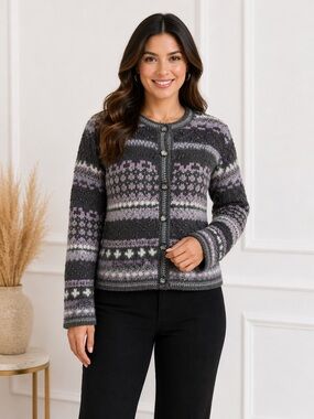 Talbots Vintage Fair Isle Cardigan Sweater PS Wool Blend Cozy Cottagecore